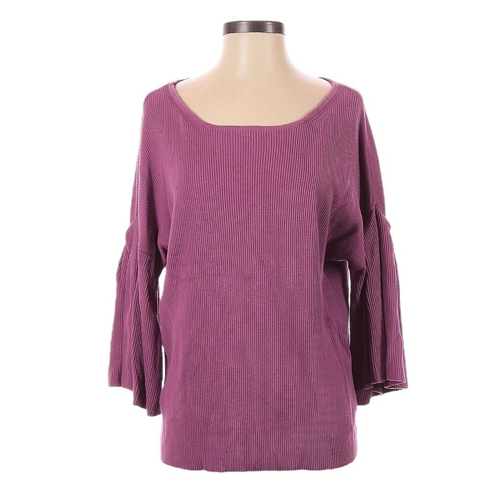 🌺 GAP Raspberry Ribbed Knit Silk Blend Flowy Flutter Sleeve Sweater Size S
